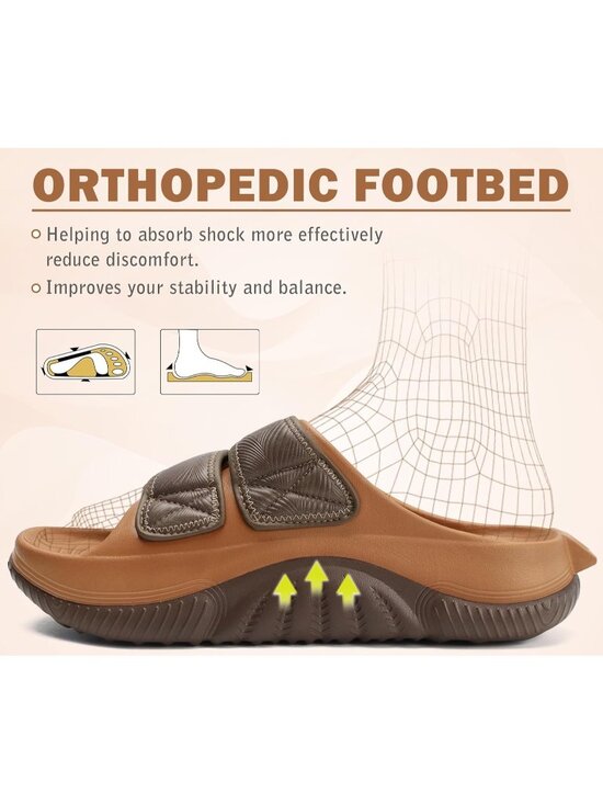 Men\'s Khaki\\Brown  Recovery Sandals Orthopaedic Walking Slides Adjustable Thick main image 4